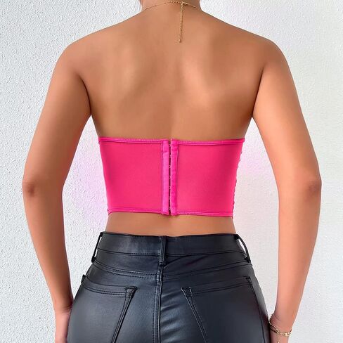 Women's Embroidered Floral Corset Crop Top Strapless Tube Top Boned Mesh Bustier Clubwear in Saudi Arabia