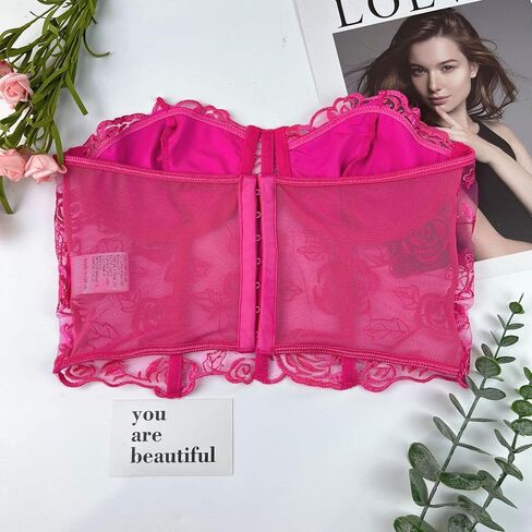 Women's Embroidered Floral Corset Crop Top Strapless Tube Top Boned Mesh Bustier Clubwear in Saudi Arabia