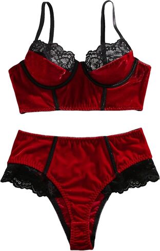 SOLY HUX Women's Lingerie Contrast Lace Underwire Lingerie Set Bra and Panty in Saudi Arabia