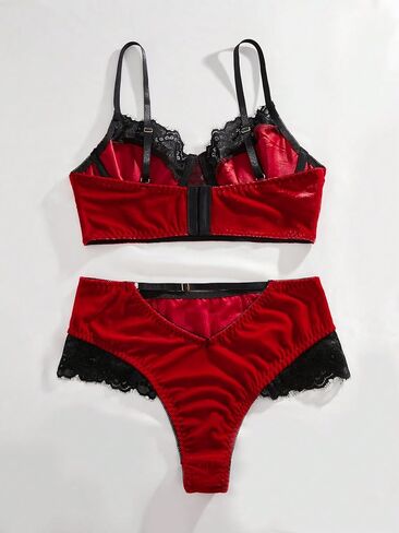 SOLY HUX Women's Lingerie Contrast Lace Underwire Lingerie Set Bra and Panty in Saudi Arabia