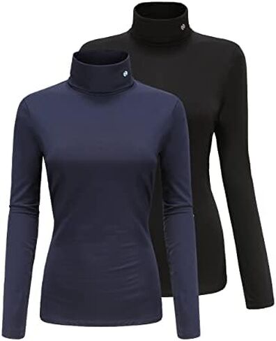 SSLR-Thermal-Shirts for-Women-Turtleneck Long Sleeve Tops Fleece Lined Winter Slim Fitted Mock Neck Base Layer in Kuwait