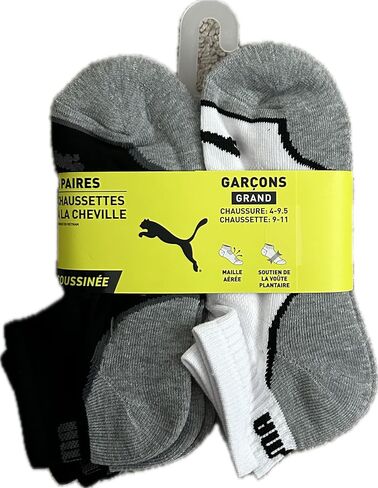 PUMA 6 PAIRS QUARTER CREW BOY'S LARGE SOCKS SHOE SIZE 4-9.5 in Saudi Arabia