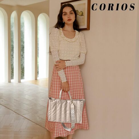 CORIOS Quilted Tote Bag for Women Soft Puffy Handbag PU Leather Shoulder Bag Down Cotton Padded Top Handle Bag Crossbody Bag in Saudi Arabia
