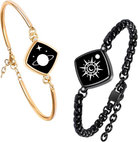 Long Distance Touch Bracelets Jewelry Set, Remote Smart Connection Love Bracelet,Send SOS SMS, Relationship Bracelets Moon Star for Couples Lovers Family Friends Festivals Valentine's Day Gifts Gold in Saudi Arabia