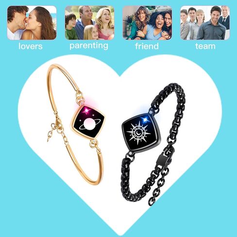 Long Distance Touch Bracelets Jewelry Set, Remote Smart Connection Love Bracelet,Send SOS SMS, Relationship Bracelets Moon Star for Couples Lovers Family Friends Festivals Valentine's Day Gifts Gold in Saudi Arabia