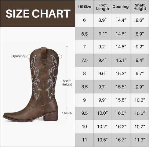 Choiran Cowboy Boots for Women - Mid Calf Cowgirl Boots Western Chunky Heel Pointed Toe Boot with Retro Embroidery, Country Concert Outfit Essentials for Rodeo Festival in Kuwait
