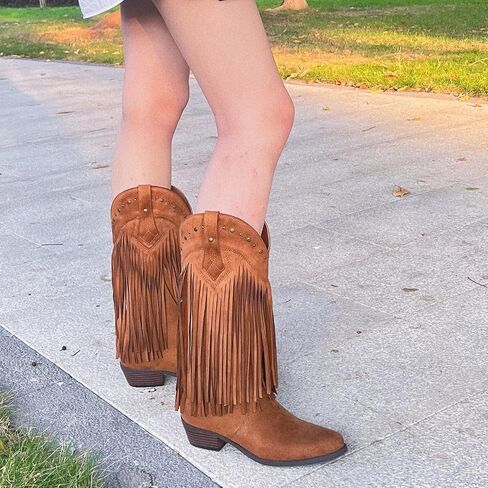 SheSole Women's Cowboy Boots Fringe Western Boots in Saudi Arabia