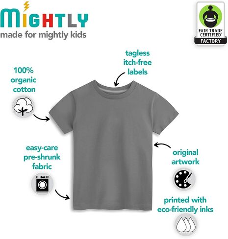 Mightly Boys and Girls' Classic Fit Crewneck T-Shirt | Organic Cotton Soft, Multi-Pack Short-Sleeve Basic, Toddlers and Kids in Saudi Arabia