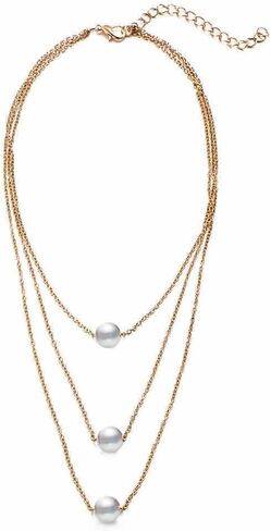 Women'S Pearl Necklace, 18k Gold Plated Layered Necklace, Delicate Triple Single Pearl Pendant Necklace, Women'S Jewellery Gifts, 18k Gold Plated, 珍珠 in Kuwait