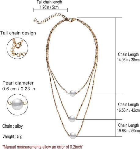 Women'S Pearl Necklace, 18k Gold Plated Layered Necklace, Delicate Triple Single Pearl Pendant Necklace, Women'S Jewellery Gifts, 18k Gold Plated, 珍珠 in Kuwait