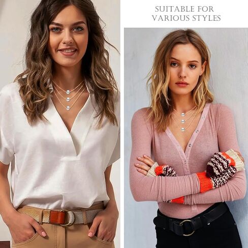 Women'S Pearl Necklace, 18k Gold Plated Layered Necklace, Delicate Triple Single Pearl Pendant Necklace, Women'S Jewellery Gifts, 18k Gold Plated, 珍珠 in Kuwait