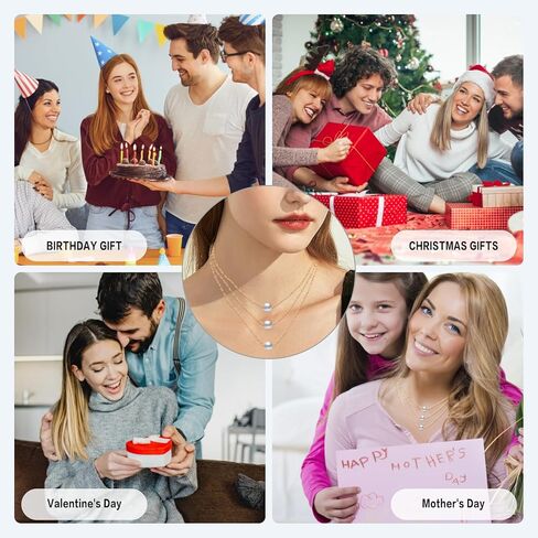 Women'S Pearl Necklace, 18k Gold Plated Layered Necklace, Delicate Triple Single Pearl Pendant Necklace, Women'S Jewellery Gifts, 18k Gold Plated, 珍珠 in Kuwait