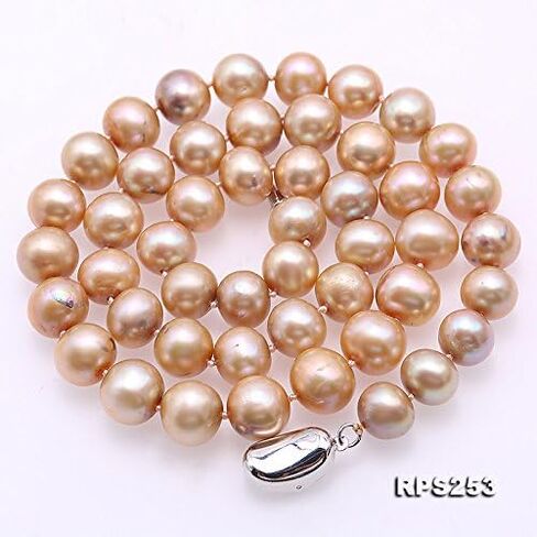 JYX Sterling Silver Set Beautiful 9-10mm Champagne Round Pearl Necklace Bracelet 925 Silver Earrings Set 18' in Kuwait