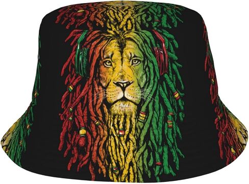 Jamaica Rasta Lion Bucket Hats for Women Men Unisex Summer Fisherman Hats Teens Sun Protection Cap Packable Trendy Travel Beach Vacation Cap in Saudi Arabia