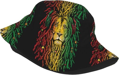Jamaica Rasta Lion Bucket Hats for Women Men Unisex Summer Fisherman Hats Teens Sun Protection Cap Packable Trendy Travel Beach Vacation Cap in Saudi Arabia