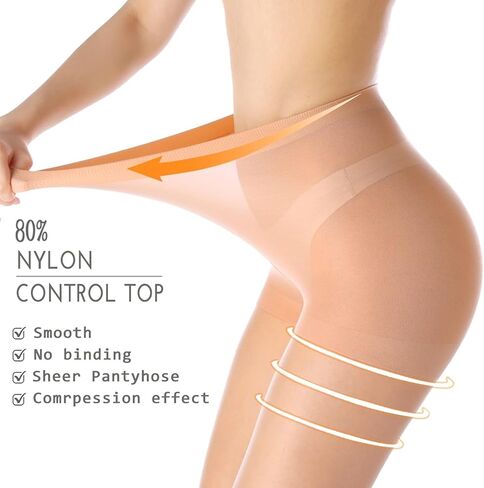 عبوة من 3 جوارب طويلة نسائية شفافة عالية الخصر - 20D مع دعم وأصابع معززة... in Kuwait