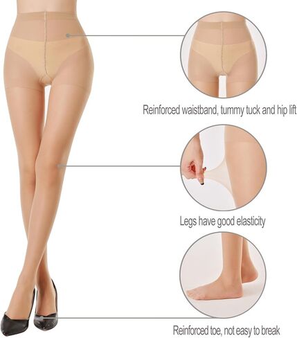 عبوة من 3 جوارب طويلة نسائية شفافة عالية الخصر - 20D مع دعم وأصابع معززة... in Kuwait