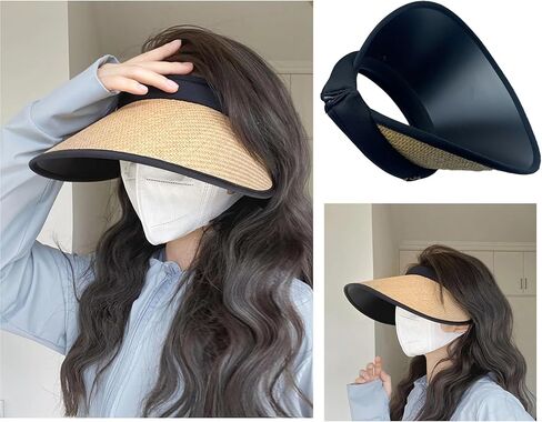 قبعة من القش للنساء للوقاية من الشمس بمشبك على قبعة الشاطئ ذات الحافة العريضة الكبيرة in Kuwait