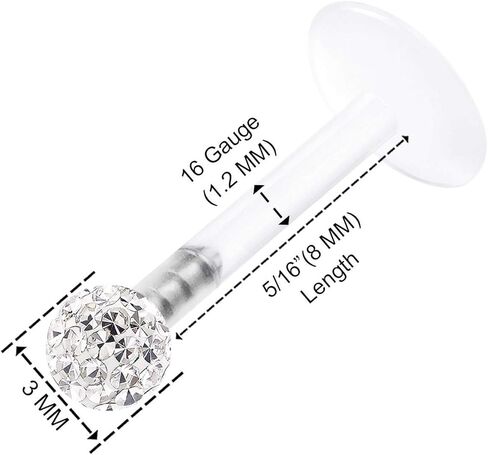 قطعتان من اقراط ثقب الشفاه الشفافة من بيوفليكس قياس 16 5/16 8 ملم، اقراط ثقب مونرو 2875, غير متوفر, ان ايه in Kuwait