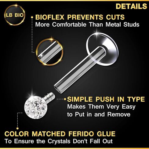 قطعتان من اقراط ثقب الشفاه الشفافة من بيوفليكس قياس 16 5/16 8 ملم، اقراط ثقب مونرو 2875, غير متوفر, ان ايه in Kuwait