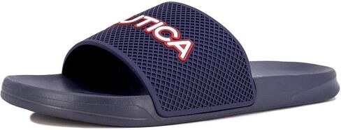 Nautica Men's Shower Sandals Open Toe Soft Slide House Slipper for Indoor & Outdoor-Shower Slippers-Lando-Navy-Size-9 in Saudi Arabia