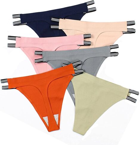 6 قطع من الملابس الداخلية النسائية ذات سلسلة G-String بدون خياطة بيكيني على شكل حرف T من الخلف in Kuwait