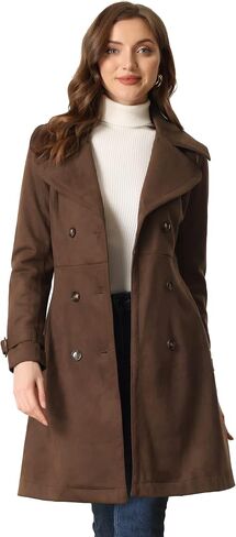 Allegra K Women's Faux Suede Trench Coat Jacket Classic 2023 Fall Winter Double Breasted Overcoat in Saudi Arabia