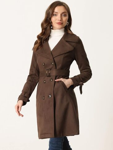 Allegra K Women's Faux Suede Trench Coat Jacket Classic 2023 Fall Winter Double Breasted Overcoat in Saudi Arabia