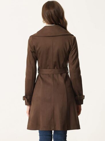 Allegra K Women's Faux Suede Trench Coat Jacket Classic 2023 Fall Winter Double Breasted Overcoat in Saudi Arabia