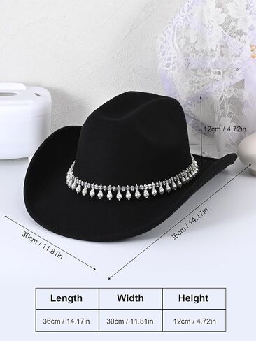 Western-Cowboy-Hat Cowgirl-Hat for Men Women - Classic Felt Fedoras with Rhinestones Decor Band for Party Stage Daily Wear in Saudi Arabia