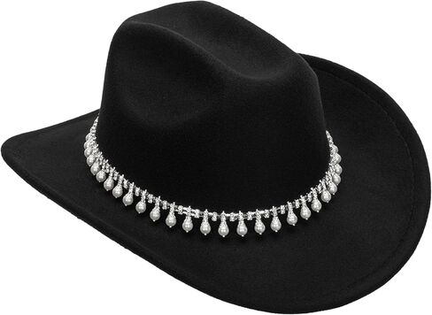 Western-Cowboy-Hat Cowgirl-Hat for Men Women - Classic Felt Fedoras with Rhinestones Decor Band for Party Stage Daily Wear in Saudi Arabia