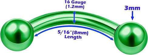 MATIGA Anodized Titanium 16 gauge 5/16 8mm Curved Barbell Bar Piercing Jewelry Daith Lip Labret Helix Tragus 3mm Ball More Choices in Saudi Arabia