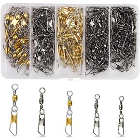 SILANON Fishing Barrel Swivel with Safety Snap,145/160pcs High Strength Fishing Snap Swivels Stainless Steel Line Connector Saltwater Fishing Tackle Accessories