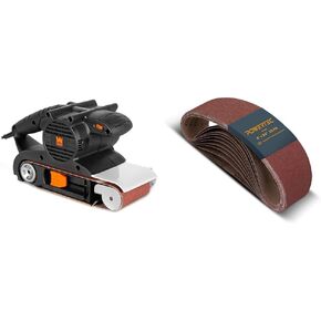 WEN 10-Amp 4-by-24-Inch Variable Speed Combination Handheld and Benchtop Belt Sander & POWERTEC 110060 4 x 24 Inch Sanding Belts | 40 Grit Aluminum Oxide Belt Sander Sanding Belt | Sandpaper