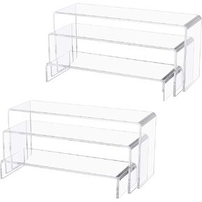 Jusalpha 6 PC Large Clear Acrylic Display Risers Shelf Showcase Fixtures for Jewelry, Shoe Risers Retail Stand, Cupcake Stand Pastries Stand, 9'' x3'' x4'' …