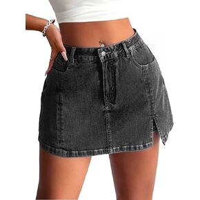 ELLEVEN Women’s Side Slit Denim Skort, High-Stretch,High Waisted,Y2K Mini Jean Skirt Shorts with 5 Pockets