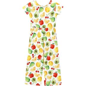 Toddler Girl Jumpsuit Short Sleeve Romper Wide Leg Pants with Pockets Kids Summer Outfits, Viscose Made from Bamboo