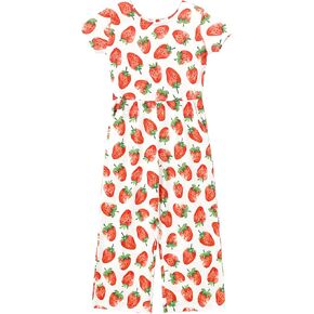 Toddler Girl Jumpsuit Short Sleeve Romper Wide Leg Pants with Pockets Kids Summer Outfits, Viscose Made from Bamboo