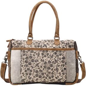 Myra Bag Simplistic Upcycled Canvas & Cowhide Messenger Bag S-1432 in Kuwait