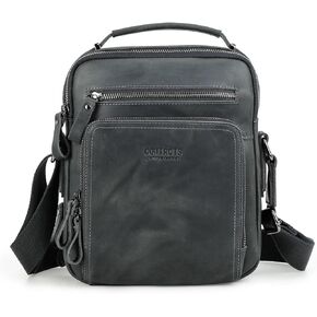 Contacts Small Messenger bag for Men Leather Man Purse Business Travel Crossbody Shoulder Bag Handbag Fit up to 9.7" iPad (Grey)