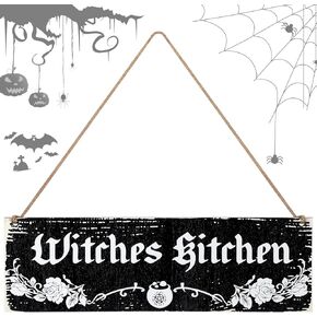 Bucherry Wood Witches Kitchen Decorative Signage - Halloween Goth Decor, Vintage Farmhouse Signs, 13.78 x 4.72 inches or 35 x 12 cm, Black and White, Classic, Indoor and Outdoor Use