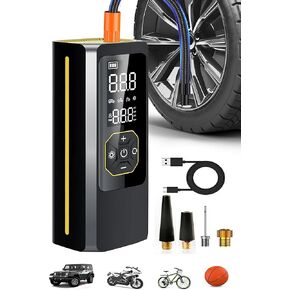 Tire Inflator Portable Air Compressor - 160PSI Inflation Tire Inflator with 8000mAh Battery, 4X Faster Auto Air Pump for Car Tires with LCD Dual Screen, Cordless Air Compressor with LED Light