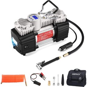 GSPSCN Portable 12V Air Compressor Pump Digital Display Tire Inflator with LED Flashlight, Heavy Duty Dual Cylinder Tire Pump 150 PSI with Locking Air Chuck for Auto,SUV,Off-Road,Truck,RV,Bike etc