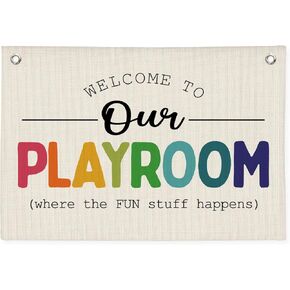 Playroom Wall Decor, Kids Playroom Decor Canvas Banner Wall Hanging Banner Flag, Welcome To Our Playroom Banner, Classroom Decorations