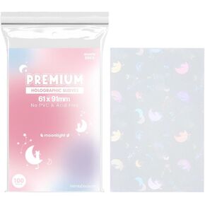 Moon Cat Star Constellation Holographic Kpop Photocard Sleeves Card Protector PVC Free and Acid Free Shield Cover 100 Sleeves per Pack (57x88mm (Single sleeving))