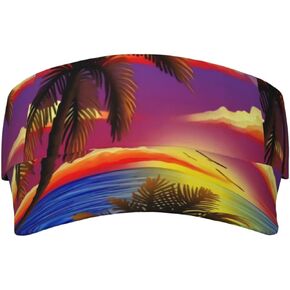 Tropical Pink Palm Tree Sunset Sports Sun Visor Hat Hawaii Visor Hat Adjustable Cap for Women Men