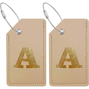 Mziart Luggage Tags for Suitcases, Initial Luggage Tag 2 Pack PU Leather Personalized Suitcase Tags Name ID Labels with Stainless Steel Loops Baggage Travel Bag Tags Cruise Essentials Gifts (Letter M)