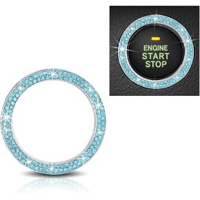 Car Bling Crystal Rhinestone Engine Start Decoration Ring, Ring Start Button Cover Sticker Key Ignition & Knob Ring Decoration, Bling Car Interior Accessories for Women (Black)