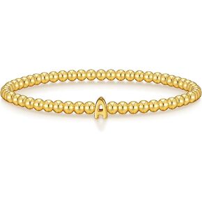 Wowshow Gold Bracelets for Women Strand Gold Beaded Bracelets Initial Bracelet with A-Z Letter Charm 18K Gold Plated Bead Ball Bracelet Gold Jewelry Gifts for Women Mother's Day Christmas