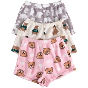 Milumia Women's 3 Pieces Fuzzy Pajama Shorts Cartoon Print Flannel Pj Lounge Shorts